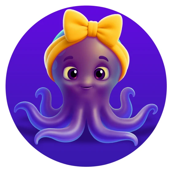 Purple Octi wearing a yellow bow, an example of Premium personalization
